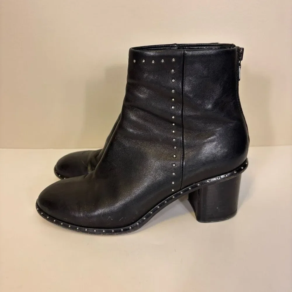 Rag &‎ Bone Black Leather Studded Detail Zipper Back Booties 7